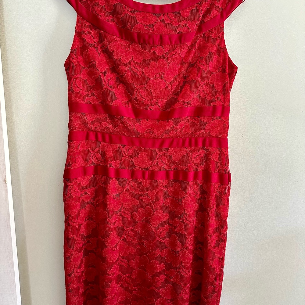 dressbarn Vibrant Red Lace Midi Dress